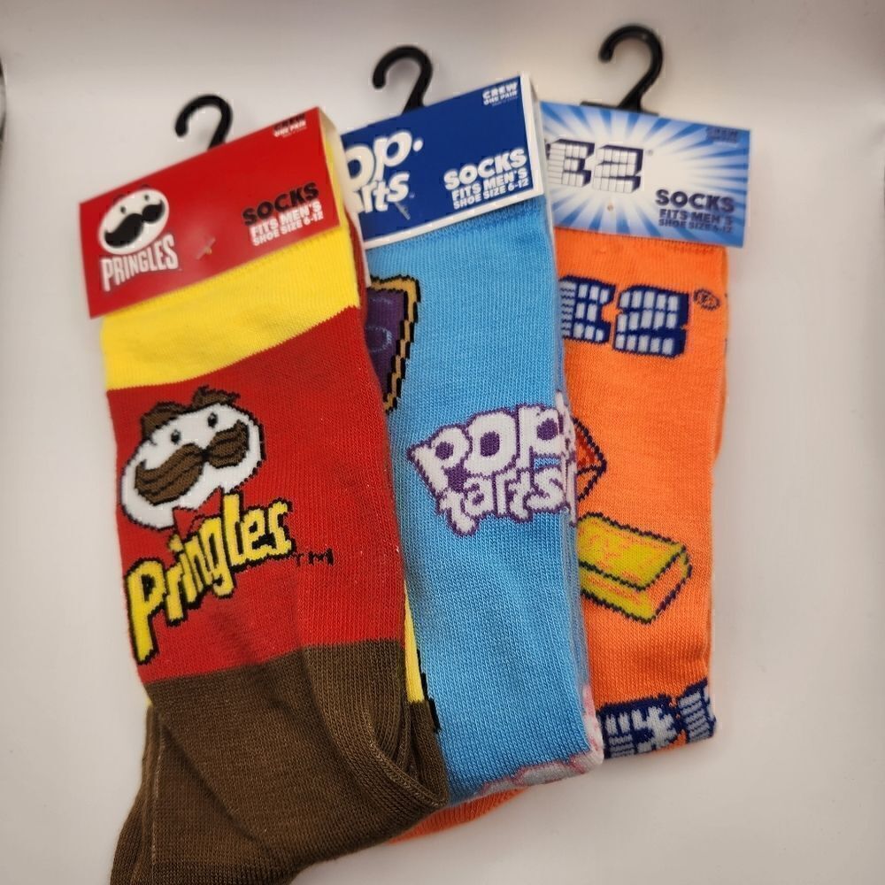 Mens Novelty Crew Socks Pez, Pop Tarts, Pringles Fits Mens 6-12